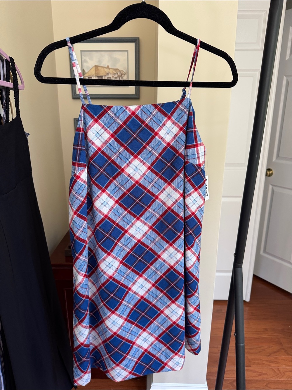 Old Navy Blue and Red Plaid Mini Slip Dress